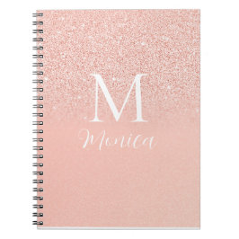 Elegante Glitter Baby Roze Monogram Naam Minimaal Notitieboek