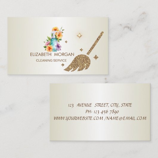 Elegante Glitter Bezem Huis Bloemen Spuitfles Visitekaartje (Voorkant / Achterkant)