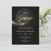 Elegante Glitter Black en Gold Surprise Party Kaart (Staand voorkant)