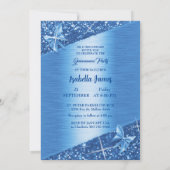 elegante glitter blauw folie sparkle chique vlinde kaart (Achterkant)