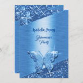 elegante glitter blauw folie sparkle chique vlinde kaart (Voorkant / Achterkant)