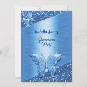 elegante glitter blauw folie sparkle chique vlinde kaart