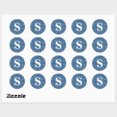 Elegante Glitter Blauw Monogram Envelopsluiting Ronde Sticker (Vel)