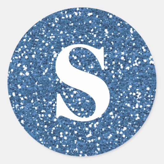 Elegante Glitter Blauw Monogram Envelopsluiting Ronde Sticker (Voorkant)