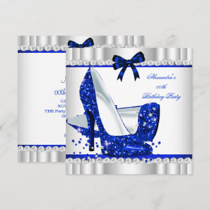 Elegante Glitter Blauwe Glamour Hoge Hakken Zilver Kaart