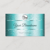 Elegante Glitter Blauwgroen Gradient Initialen en  Visitekaartje (Voorkant)