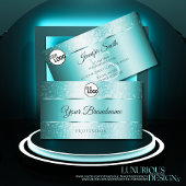 Elegante Glitter Blauwgroen Gradient Initialen en  Visitekaartje