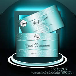 Elegante Glitter Blauwgroen Gradient Initialen en Visitekaartje