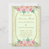 Elegante glitter Bloemen Goud Groen Nuestra Boda Kaart (Voorkant)