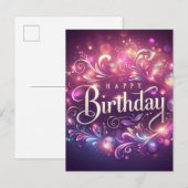 Elegante glitter bloemen verjaardagsansichtkaart - briefkaart (Voorkant / Achterkant)