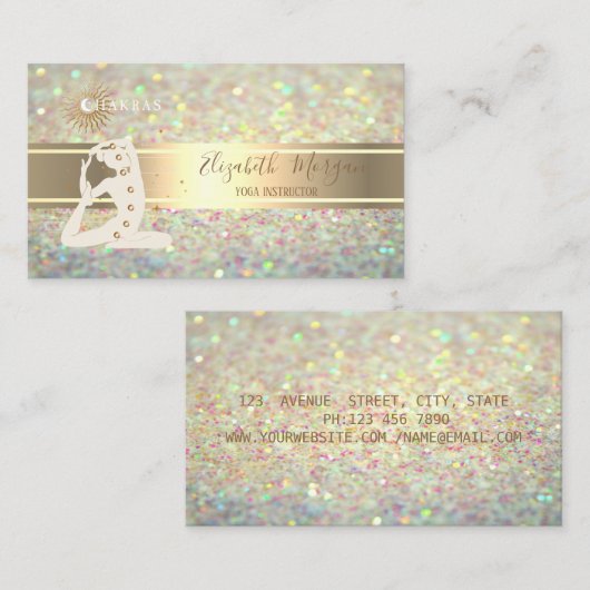 Elegante glitter bokeh, gouden streep yoga silhoue visitekaartje (Voorkant / Achterkant)
