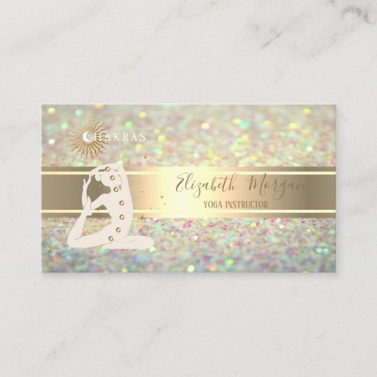 Elegante glitter bokeh, gouden streep yoga silhoue visitekaartje (Voorkant)