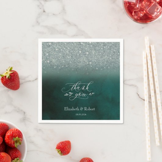 Elegante Glitter Bokeh Green bedankpas Servet (Insitu)
