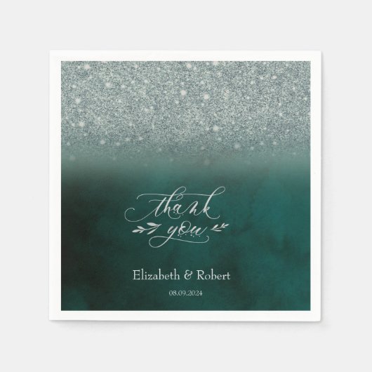 Elegante Glitter Bokeh Green bedankpas Servet (Voorkant)
