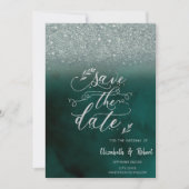 Elegante Glitter Bokeh Green Bewaar de datum Save The Date (Voorkant)