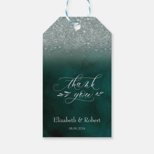 Elegante Glitter Bokeh Groen Bedankkaart Cadeaulabel (Voorkant)