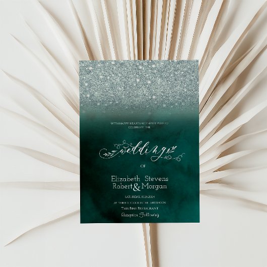 Elegante Glitter Bokeh Groene Trouwdag Kaart