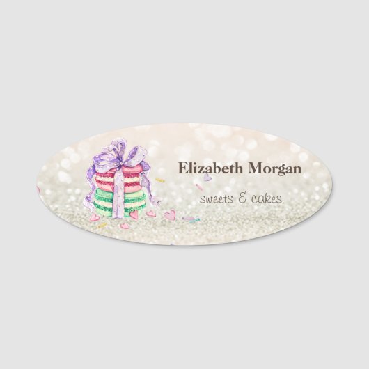 Elegante Glitter Bokeh Macarons Naamplaatje (Voorkant)