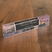 Elegante glitter Bokeh Ombre, Bourgondisch marmer Naambordje (Zijkant)