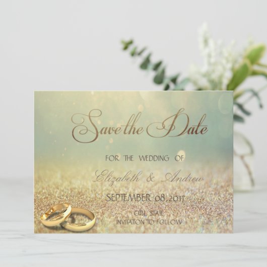 Elegante Glitter Bokeh, Ringen Huwelijk Opslaan da Save The Date (Staand voorkant)