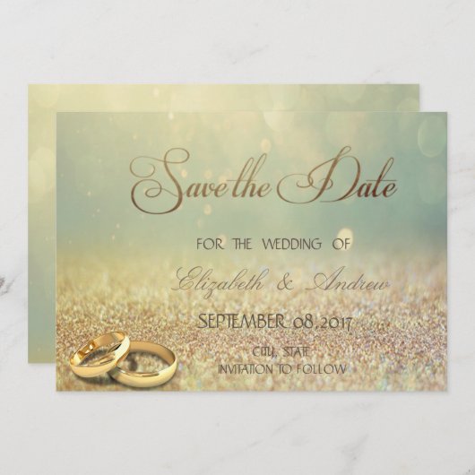 Elegante Glitter Bokeh, Ringen Huwelijk Opslaan da Save The Date (Voorkant / Achterkant)