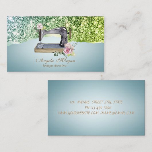 Elegante Glitter Border Bloemen Naaimachine Visitekaartje (Voorkant / Achterkant)