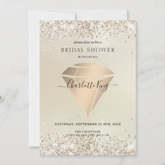Elegante Glitter Diamond Einladung Kaart (Voorkant)