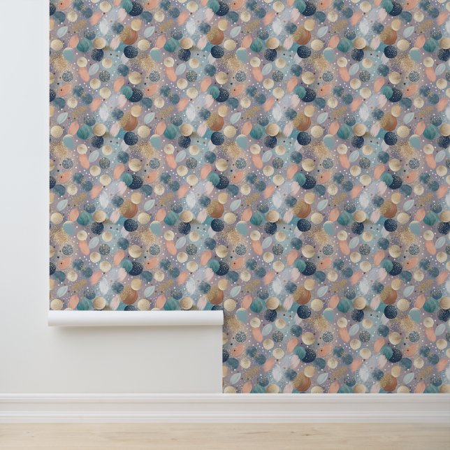 Elegante Glitter Dot & Brushstroke Abstract Behang (Applicatie)