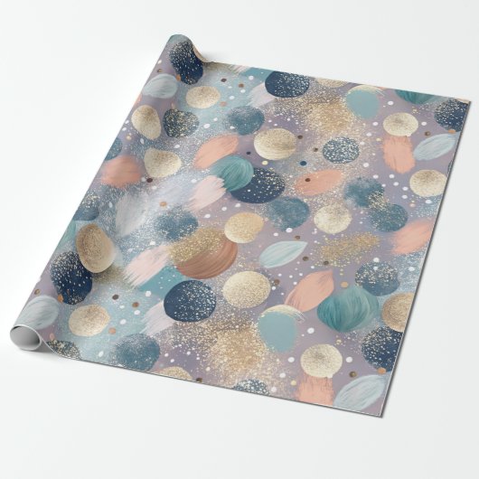 Elegante Glitter Dot & Brushstroke Abstract Cadeaupapier (Uitgerold)
