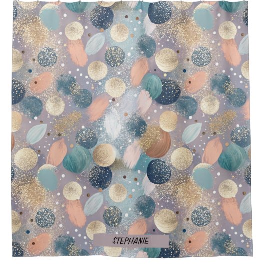Elegante Glitter Dot & Brushstroke Abstract Douchegordijn (Voorkant)