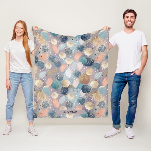 Elegante Glitter Dot & Brushstroke Abstract Fleece Deken (In situ)
