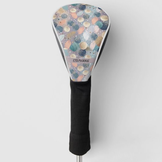 Elegante Glitter Dot & Brushstroke Abstract Golfheadcover (Voorkant)
