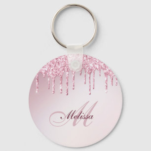 elegante glitter drip trendy girly gepersonaliseer sleutelhanger
