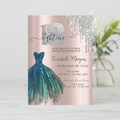 Elegante Glitter Drips Groene Jurk 18e Verjaardag Kaart (Staand voorkant)