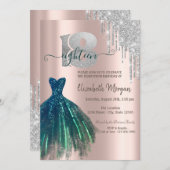 Elegante Glitter Drips Groene Jurk 18e Verjaardag Kaart (Voorkant / Achterkant)