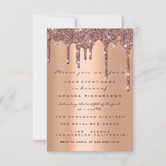 Elegante Glitter Drips Rose Goud Bruids Sweet 16th Kaart (Voorkant)