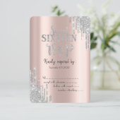 Elegante Glitter Drips Roze Goud Sweet 16 RSVP  Kaart (Staand voorkant)