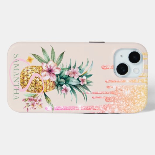Elegante glitter druppels bloemenananas Case-Mate iPhone case (Achterkant (horizontaal))