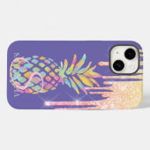 Elegante Glitter Druppels Kleurrijke Ananas Paars Case-Mate iPhone Case (Achterkant (horizontaal))