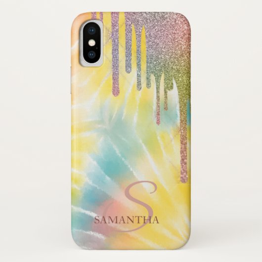 Elegante Glitter Druppels, Regenboog Tie Dye Case-Mate iPhone Case (Achterkant)