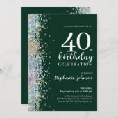 Elegante Glitter Emerald Green 40e verjaardag Kaart (Voorkant / Achterkant)