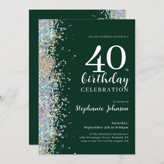 Elegante Glitter Emerald Green 40e verjaardag Kaart (Voorkant / Achterkant)