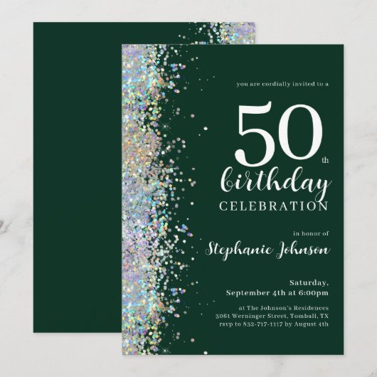 Elegante Glitter Emerald Green 50e verjaardag Kaart (Voorkant / Achterkant)