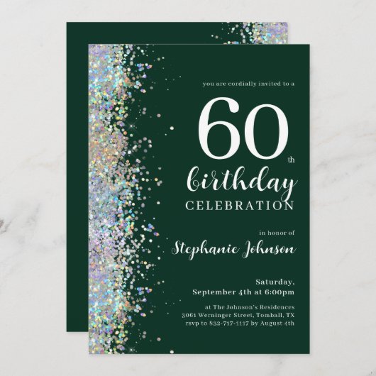 Elegante Glitter Emerald Green 60e verjaardag Kaart (Voorkant / Achterkant)