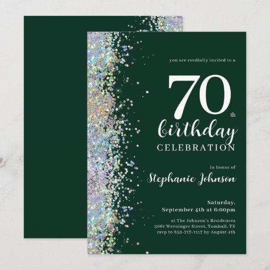 Elegante Glitter Emerald Green 70e verjaardag Kaart (Voorkant / Achterkant)