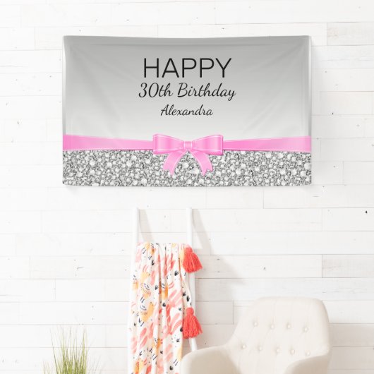 Elegante glitter en roze lint verjaardag spandoek (Insitu)