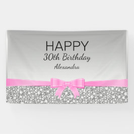 Elegante glitter en roze lint verjaardag spandoek