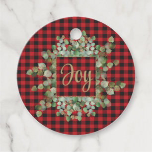 Elegante Glitter Eucalyptus Buffalo Check Joy Bedankjes Labels