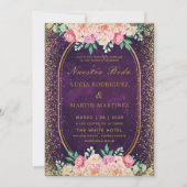 Elegante glitter Floral Gold Paarse Nuestra Boda Kaart (Voorkant)