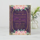 Elegante glitter Floral Gold Paarse Nuestra Boda Kaart (Staand voorkant)